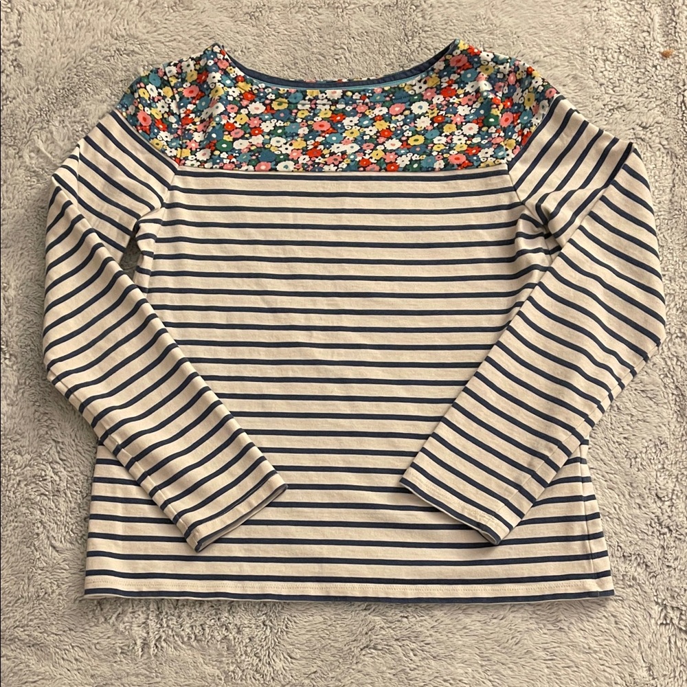 Boden Striped Floral Long Sleeve Top SZ 13-14 Y